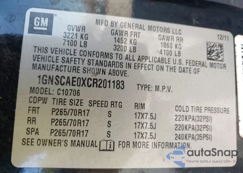 2012 Chevrolet Tahoe Ls from USA, damaged, VIN 1GNSCAE0XCR201183